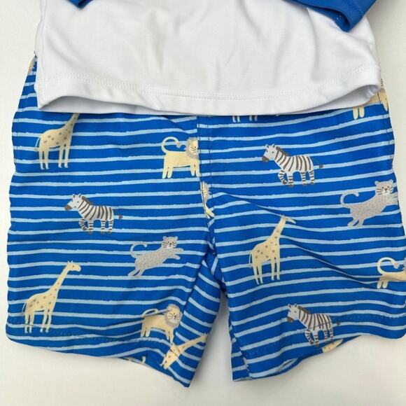 Mon Caramel Baby Boys' Swimsuit Trunk and Rashguard Blue & White 6-12M - Picture 3 of 9